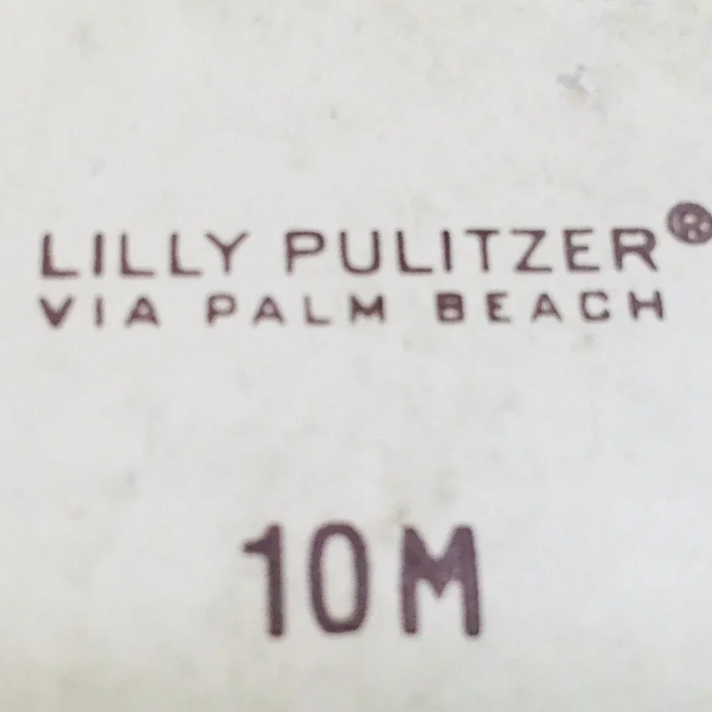 Lilly Pulitzer Sz 10M Espadrille Sling Back Wedge Logo Pink Floral Peep Toe